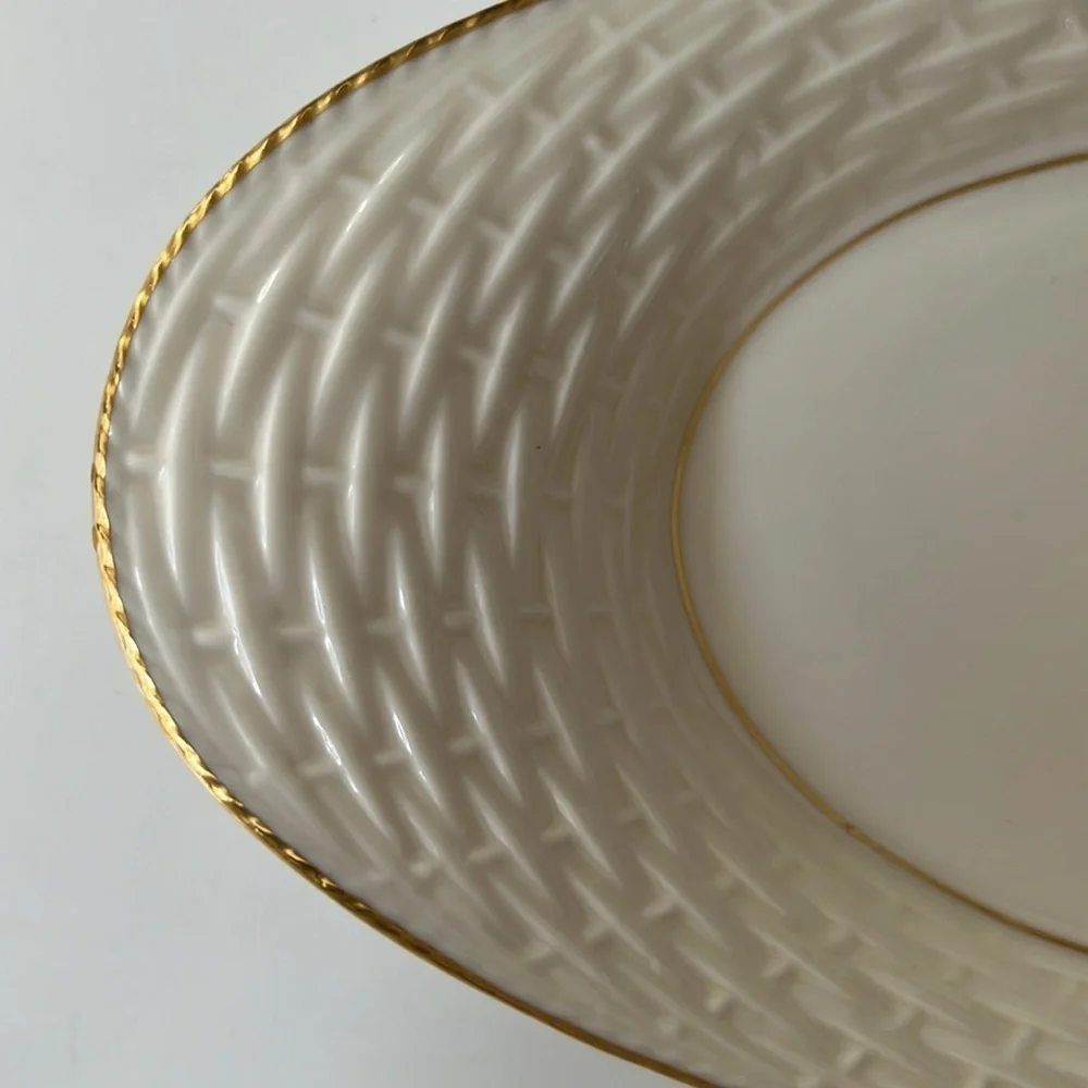 Lenox Porcelain Gold Trim Basket Weave Pattern Serving Tray